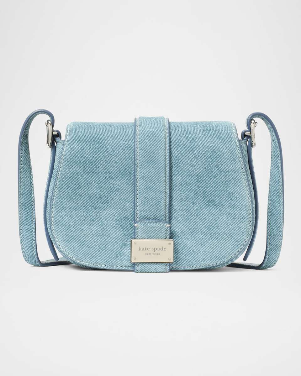 nouveau denim suede mini saddle crossbody bag